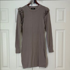 Lulu's Dusty Purple Ruffle-Shoulder Long Sleeve Sweater Dress